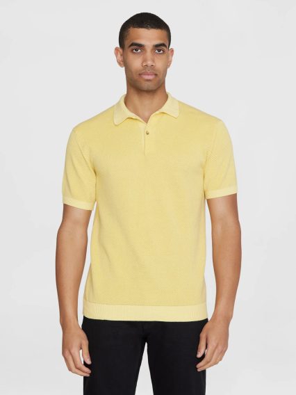 KnowledgeCotton Apparel Two-toned Knitted Polo Shirt — Mist Yellow