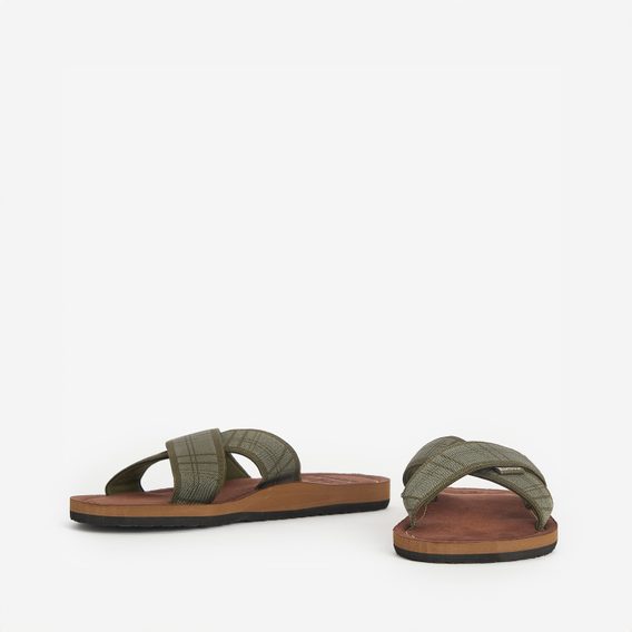 Barbour Tartan Toeman Beach Sandals — Olive Tartan