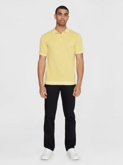 KnowledgeCotton Apparel Two-toned Knitted Polo Shirt — Mist Yellow