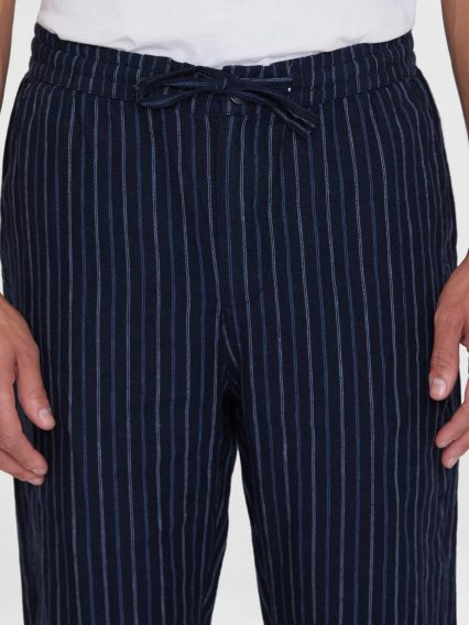 KnowledgeCotton Apparel Loose Striped Linen Pants — Blue