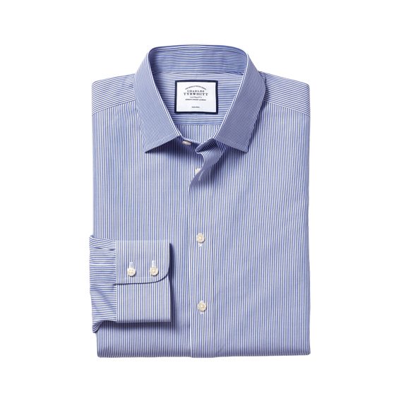 Charles Tyrwhitt Spread Collar Non-Iron Bengal Stripe Shirt — Royal Blue