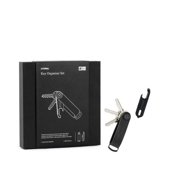 Dárková sada elastomerové klíčenky Orbitkey 2.0 (Black & Black Hardware) + černý Multitool v2