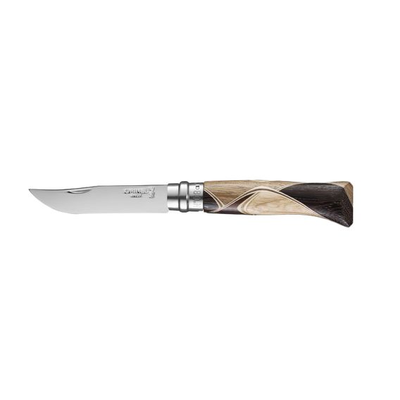 Zavírací nůž Opinel VRI N°08 Inox s uměleckou rukojetí ze 4 druhů dřeva