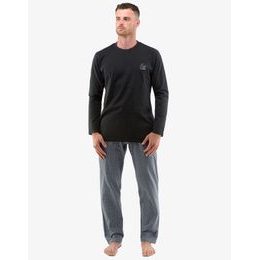 GINA pánské pyžamo dlouhé 79131P - černá šedá