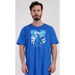 Pánská noční košile s krátkým rukávem Mountain - modrá