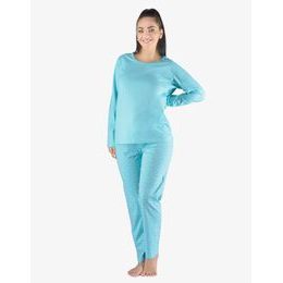 GINA dámské pyžamo dlouhé dámské, šité, s potiskem Pyžama 2023 19153P - lékořice aqua