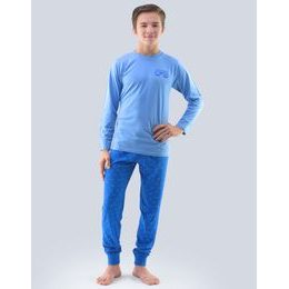 GINA dětské pyžamo dlouhé chlapecké, šité, s potiskem Pyžama 2020 69000P - sv. modrá atlantic