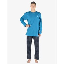 GINA pánské pyžamo dlouhé pánské, šité, s potiskem Pyžama 2023 79145P - petrolejová černá