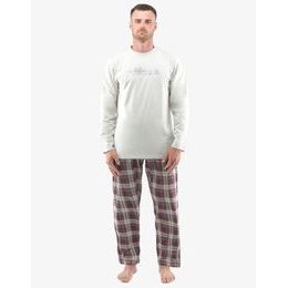 Pánské dlouhé pyžamo s potiskem 79133P - sv. šedá, hypermangan