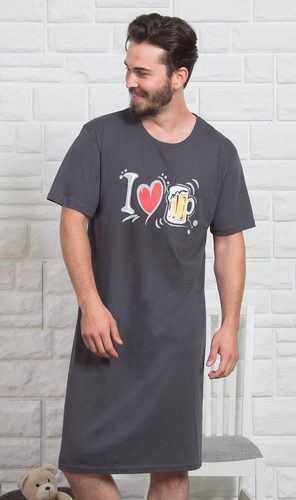 Pánská noční košile s krátkým rukávem I love beer - tmavě šedá Pánská noční košile s krátkým rukávem I love beer - tmavě šedá