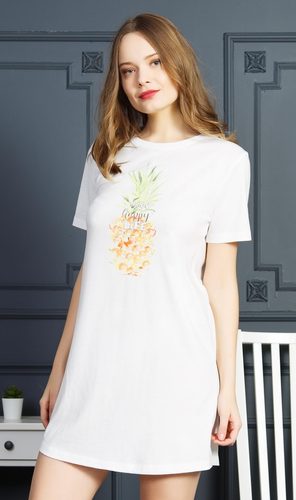 Dámská noční košile s krátkým rukávem Ananas - smetanová Dámská noční košile s krátkým rukávem Ananas - smetanová