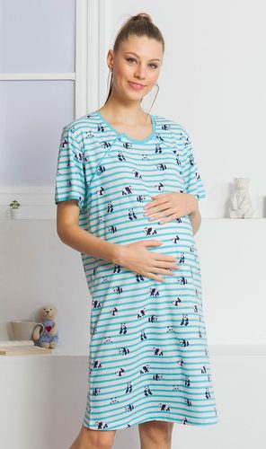 Dámská noční košile mateřská Malé pandy - azurová Dámská noční košile mateřská Malé pandy - azurová