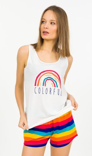 Dámské pyžamo šortky na ramínka Colorful - bílá Dámské pyžamo šortky na ramínka Colorful - bílá