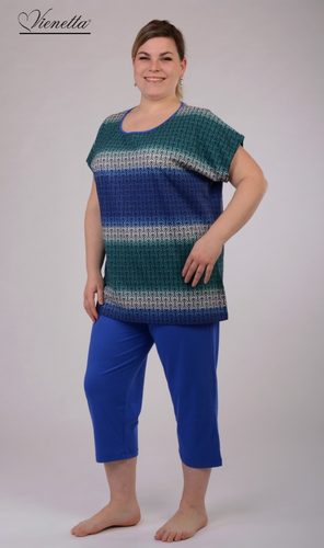 Dámské pyžamo kapri Vienetta Martina - modrá/zelená Dámské pyžamo kapri Vienetta Martina - modrá/zelená