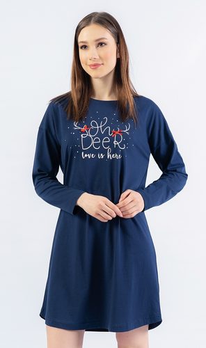 Dámská noční košile s dlouhým rukávem Oh deer - tmavě modrá Dámská noční košile s dlouhým rukávem Oh deer - tmavě modrá
