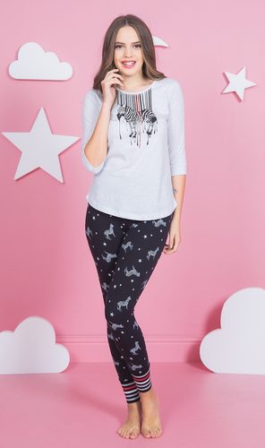 Dámské pyžamo dlouhé Zebra - světle šedá Dámské pyžamo dlouhé Zebra - světle šedá