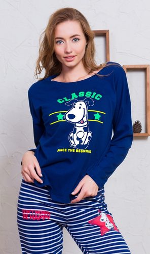 Dámské pyžamo dlouhé Classic - tmavě modrá Dámské pyžamo dlouhé Classic - tmavě modrá