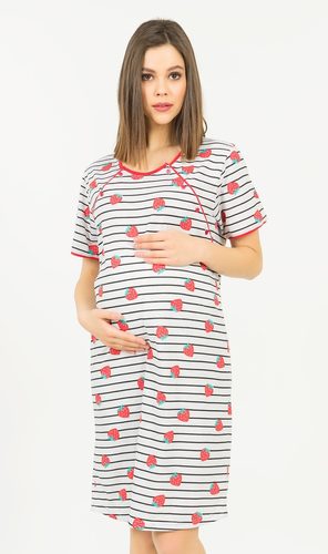 Dámská noční košile mateřská Jahody - světle šedá Dámská noční košile mateřská Jahody - světle šedá