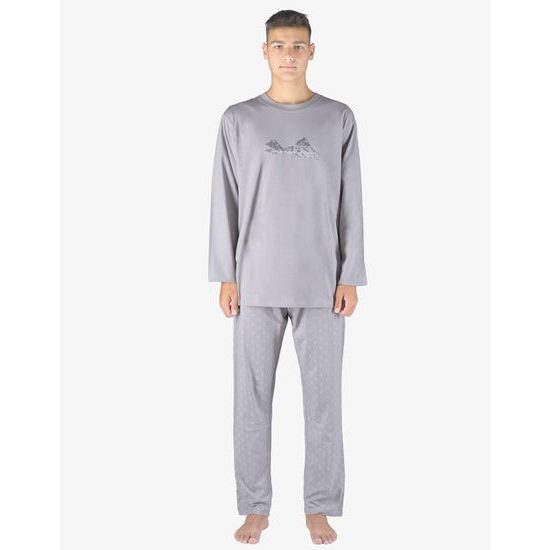 GINA pánské pyžamo dlouhé pánské, šité, s potiskem Pyžama 2023 79151P - šedá tm. šedá