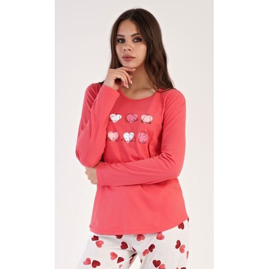 Dámské pyžamo dlouhé Valentýna - jahodová