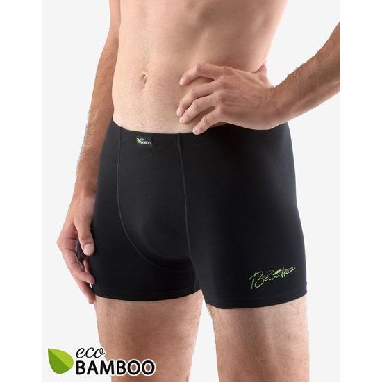 GINA pánské boxerky s kratší nohavičkou, kratší nohavička, šité, s potiskem Eco Bamboo 73124P - černá šedozelená