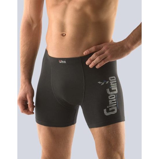 GINA pánské boxerky s delší nohavičkou, delší nohavička, šité, s potiskem 74083P - černá dunaj