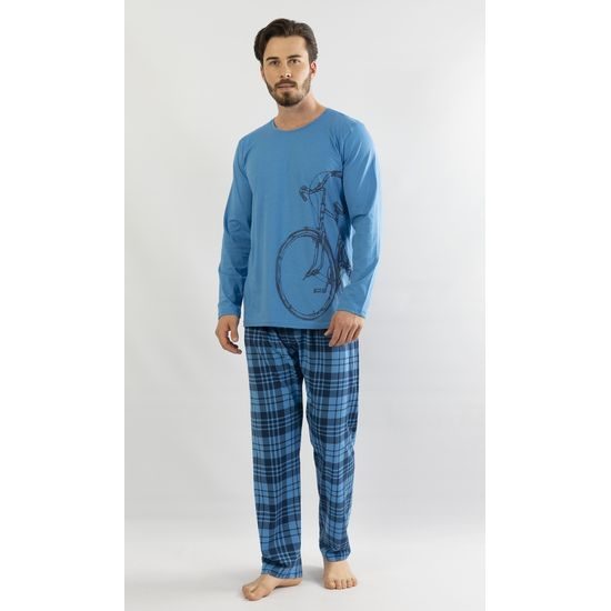 Pánské pyžamo dlouhé Velké kolo - modrá