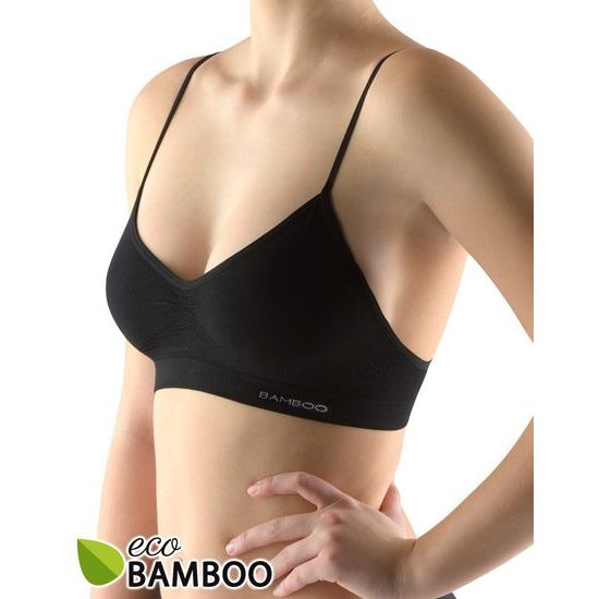 GINA dámské top s úzkými ramínky, úzká ramínka, bezešvé, Eco Bamboo 07015P - černá
