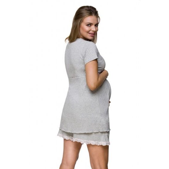 Luxusní těhotenské pyžamo s krátkými rukávy - světle šedé