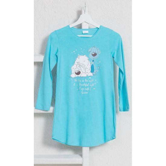 Dětská noční košile s dlouhým rukávem Little dogs - tyrkysová