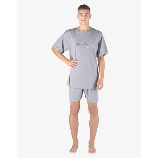 GINA pánské pyžamo krátké pánské, šité, s potiskem Pyžama 2023 79154P - šedá tm. šedá