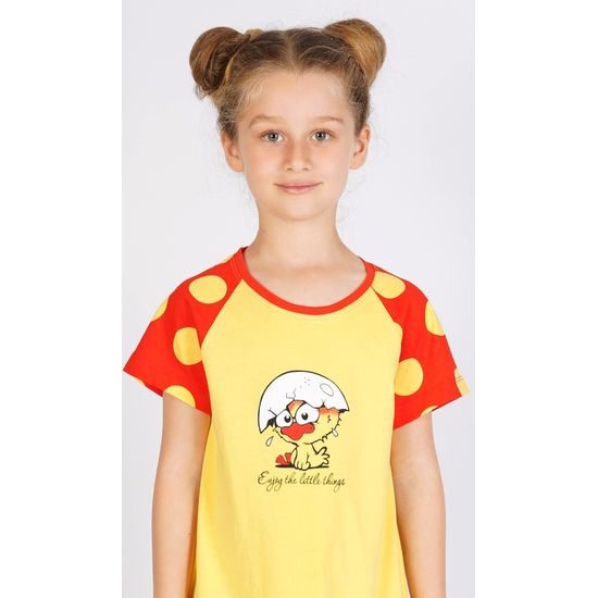 Dětská noční košile s krátkým rukávem Malé kuře - červená