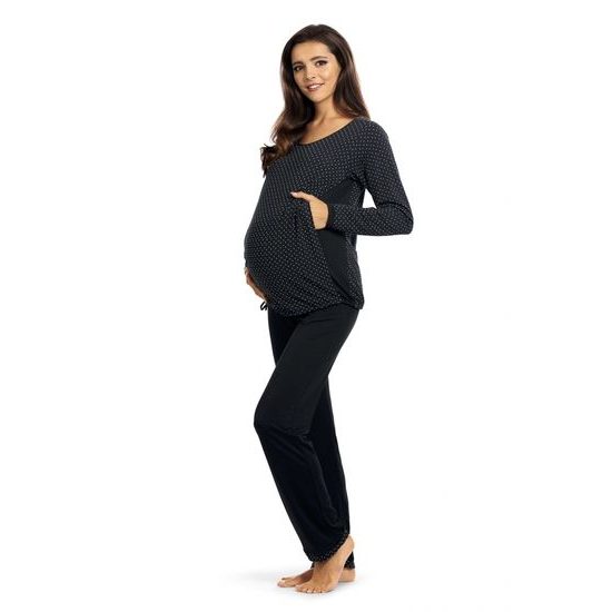 Luxusní těhotenské pyžamo s dlouhými rukávy - černé