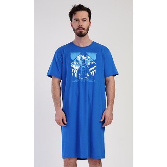 Pánská noční košile s krátkým rukávem Mountain - modrá