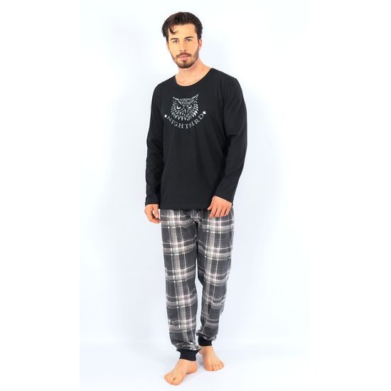 Pánské pyžamo dlouhé Sova - černá