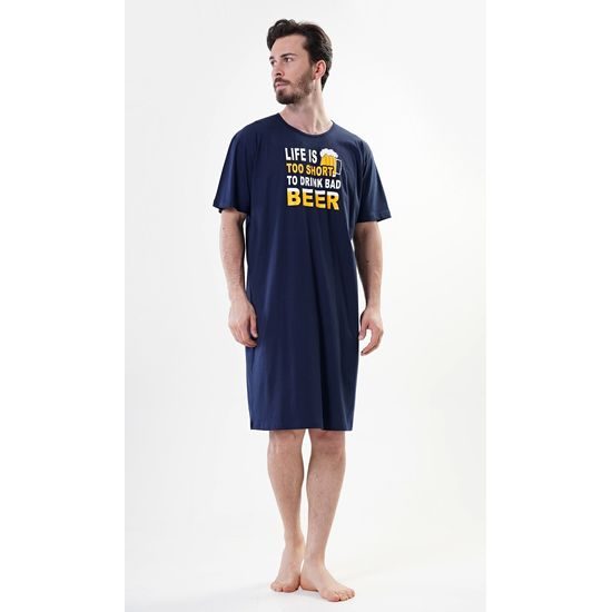 Pánská noční košile s krátkým rukávem Life is beer - tmavě modrá