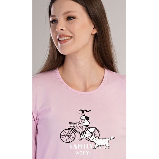 Dámské pyžamo dlouhé Dívka na kole - světle růžová