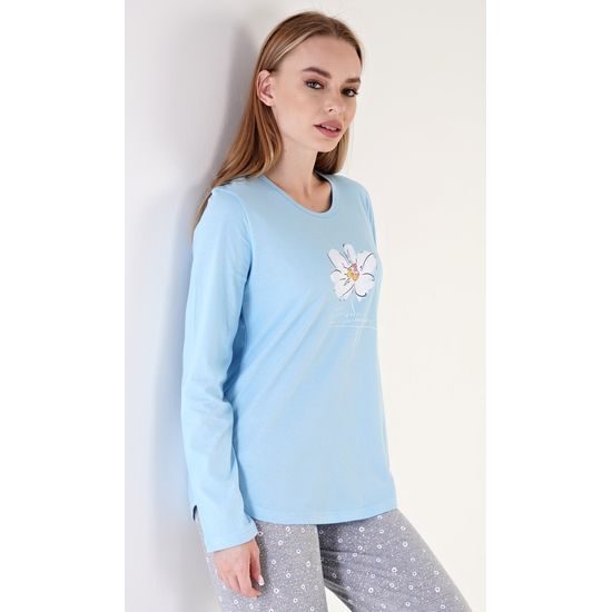 Dámské pyžamo dlouhé Květ - šedá