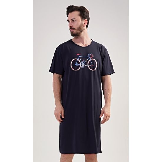 Pánská noční košile s krátkým rukávem Bike - tmavě modrá