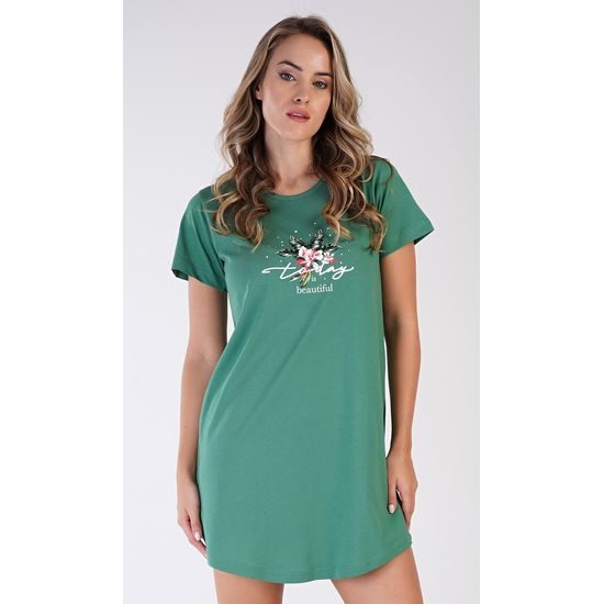 Dámská noční košile s krátkým rukávem Beautiful - smaragdová
