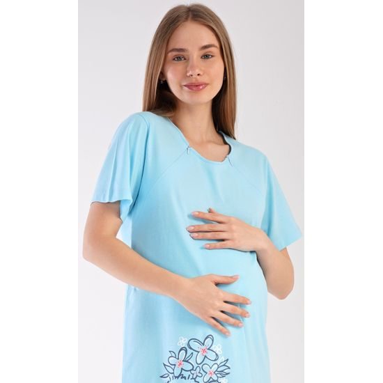 Dámská noční košile mateřská Méďa s kytkou - světle modrá