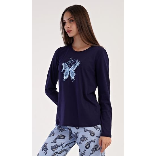 Dámské pyžamo dlouhé Motýl - tmavě modrá
