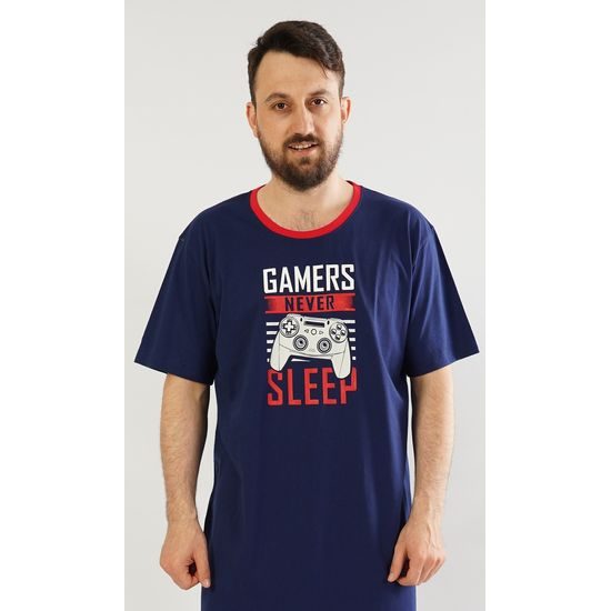 Pánská noční košile s krátkým rukávem Hra - světle šedá