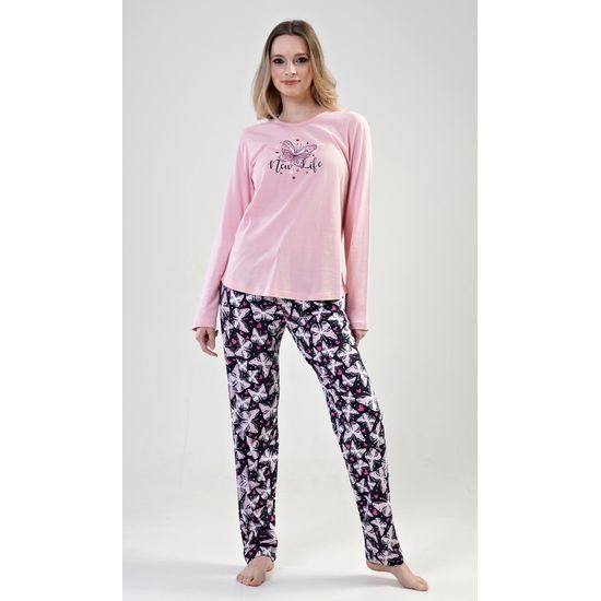 Dámské pyžamo dlouhé Motýlci - světle růžová