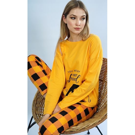 Dámské pyžamo dlouhé Tučňák - žlutá