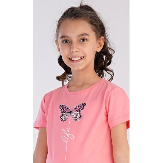 Dětská noční košile s krátkým rukávem Motýlek - lososová