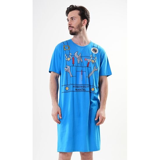 Pánská noční košile s krátkým rukávem Hodinový manžel - modrá