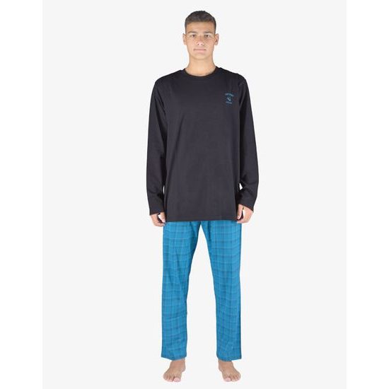 GINA pánské pyžamo dlouhé pánské, šité, s potiskem Pyžama 2023 79145P - černá petrolejová