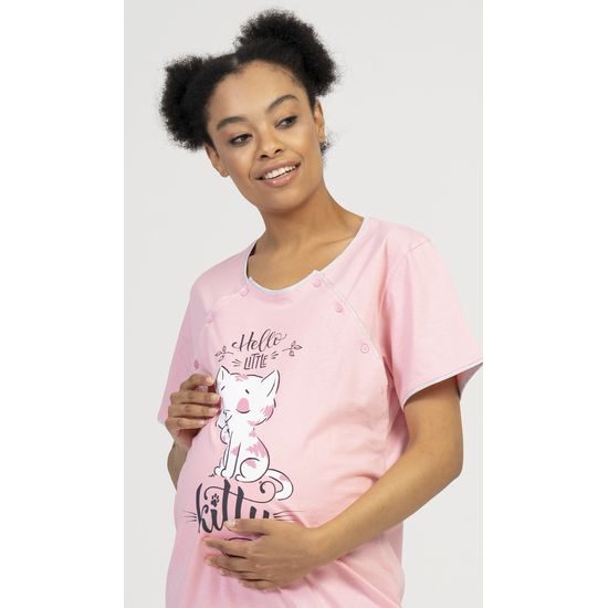 Dámská noční košile mateřská Little cat - světle růžová