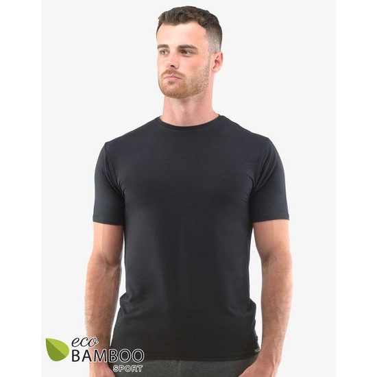 GINA pánské tričko pánské slim fit s krátkým rukávem, krátký rukáv, šité, jednobarevné ECO Bamboo Sport 78005P - černá